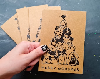 Weihnachtskarte Hunde | Merry Woofmas | aus Kraftpapier | DIN A6 | einzeln oder als Set | mit Umschlag