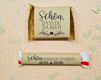 DIY Banderolen aus Graspapier für Schokolade | Gastgeschenk "Schön, dass du da bist!" | für Hochzeit, Geburtstag, Kommunion etc.