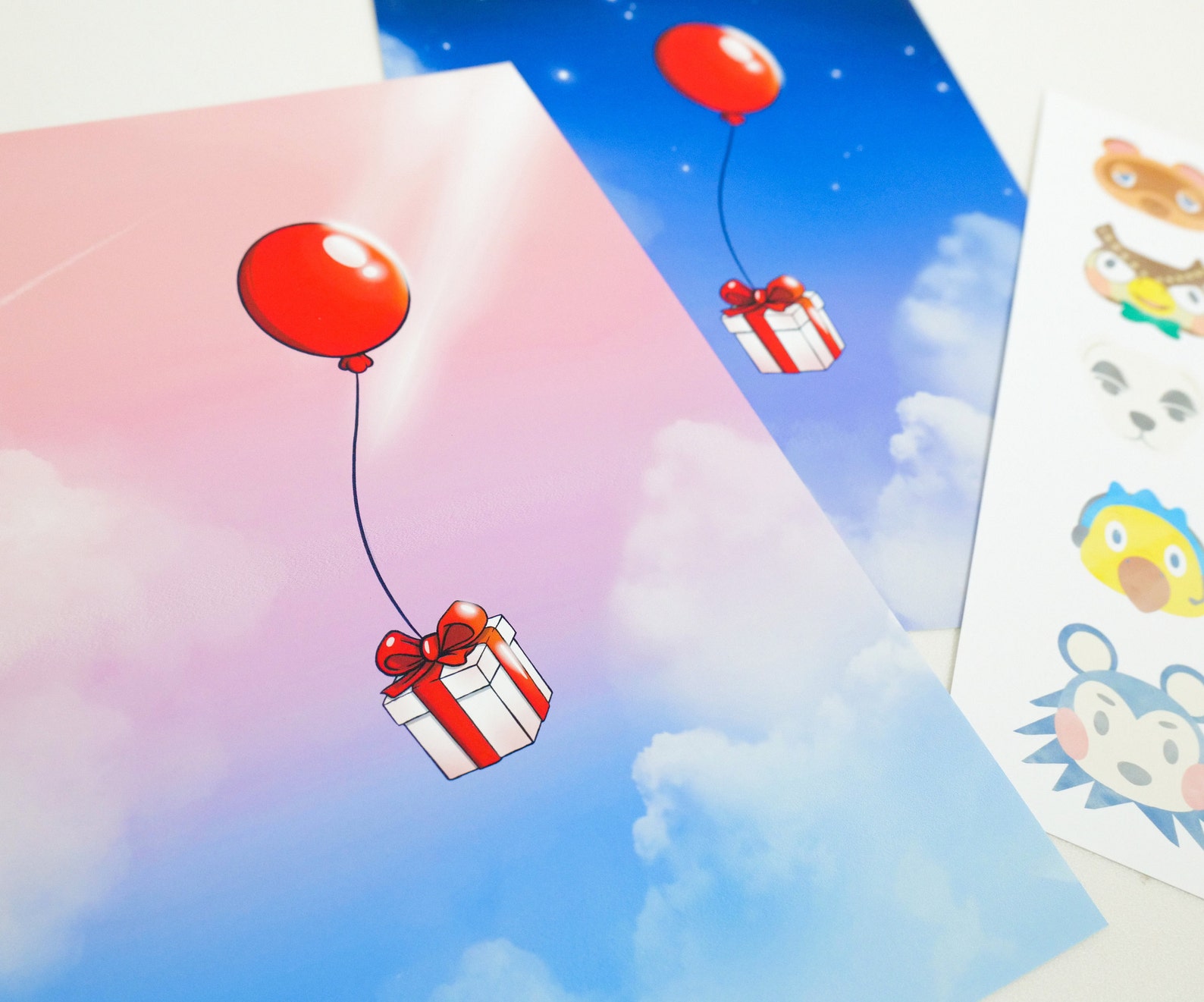Animal Crossing Balloon Present Lofi Art Print Pink Sky Etsy