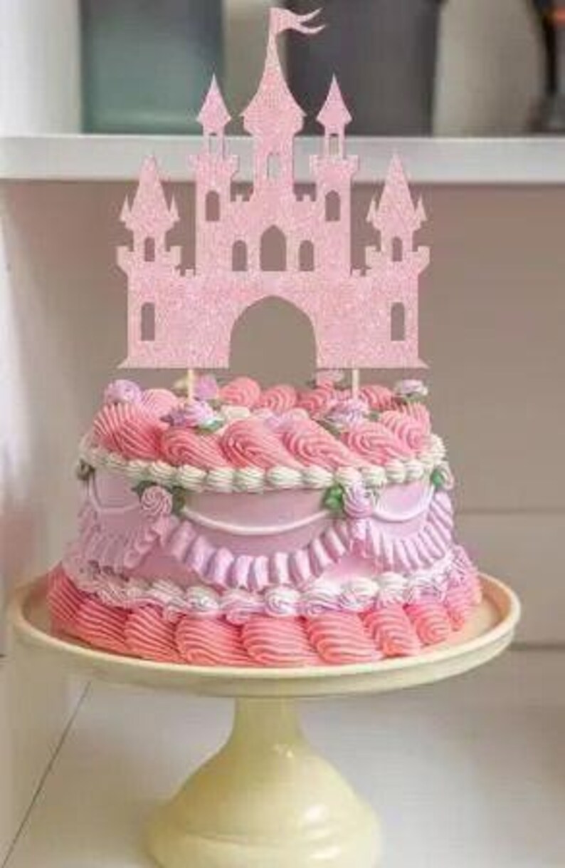 Pink Glitter Castle Cake Topper | Princess Birthday Party, Fairy Tale ...