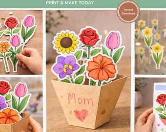 Mother’s Day Printable Craft for Kids | Flower Bouquet DIY | Gift from Kids | Preschool Activity | Instant Download