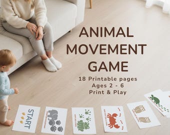 Animal Movement Game Cards, Toddler Gross Motor Activity, Preschool Printable Path (Digital Download)