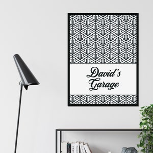 NOMBRE DIGITAL PERSONALIZADO - Cartel de garaje con patrón de llave inglesa - obra de arte digital para los amantes de los coches