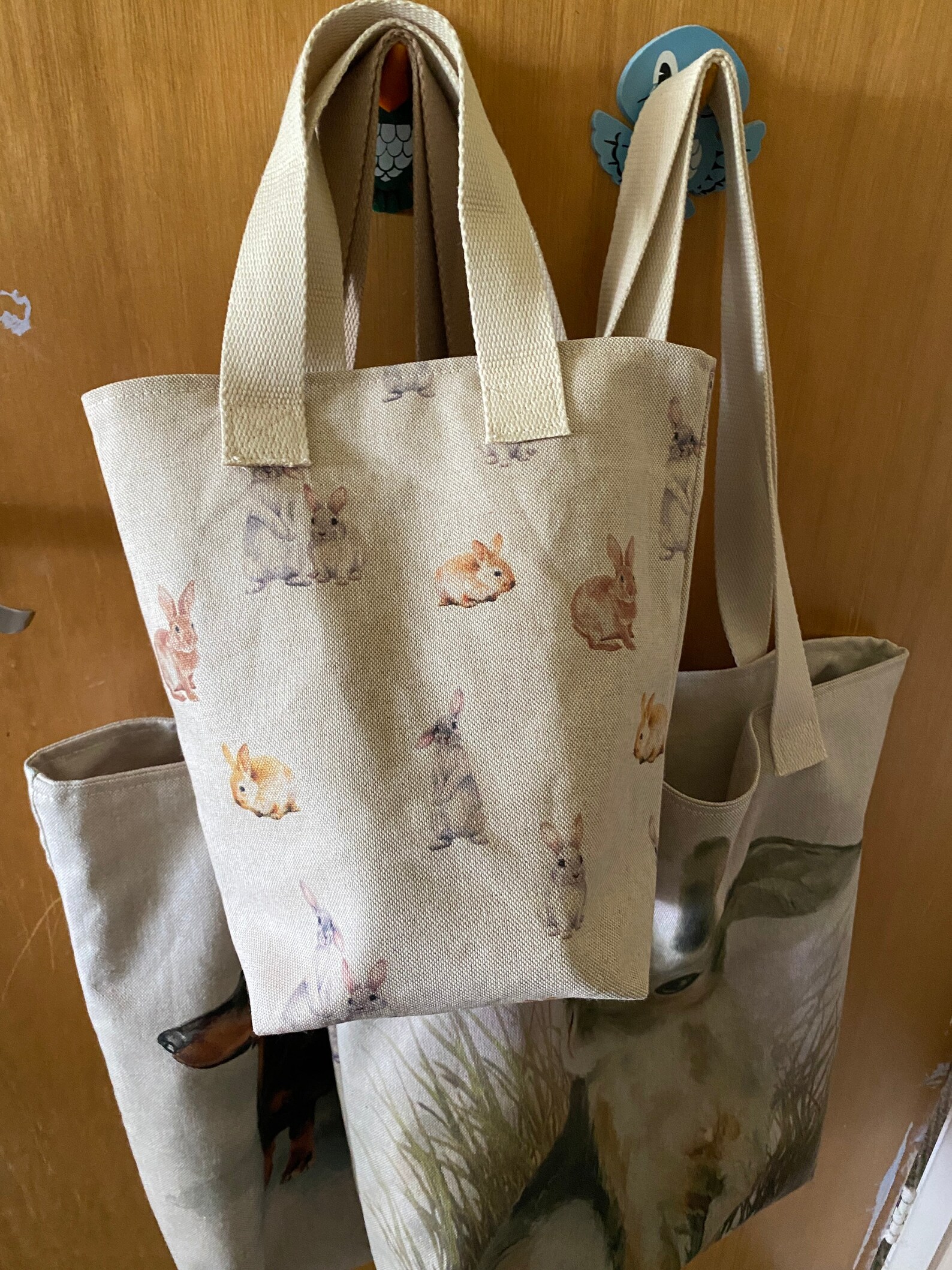 Cute bunny rabbit lunch bag. Small handled carry bag linen Etsy