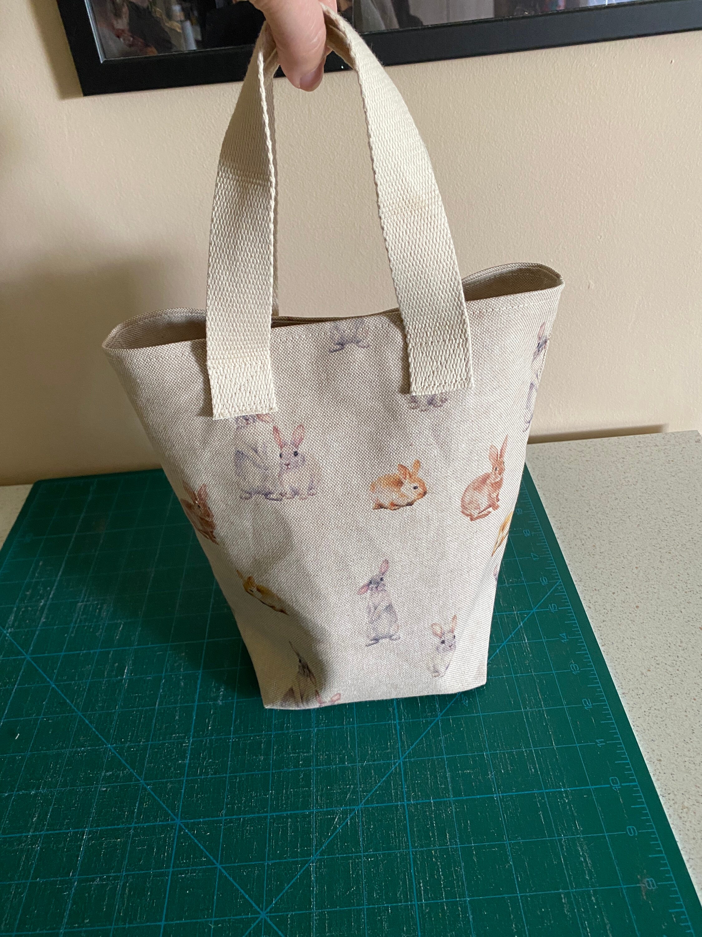 Cute bunny rabbit lunch bag. Small handled carry bag linen Etsy