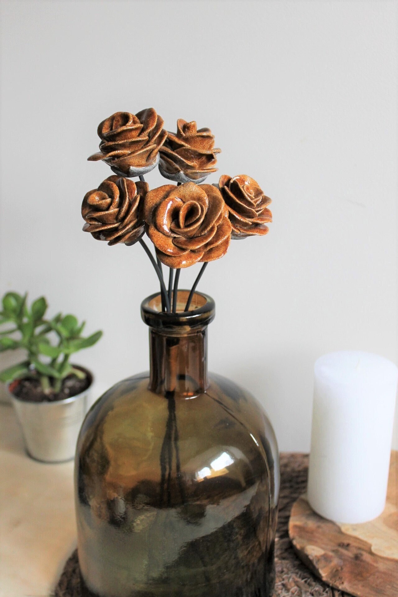 Bouquet de Roses Caramel en Céramique
