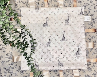Ivory Giraffe Comforter with Neutral Tags & Silk