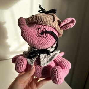 Adorable Crochet Pink Detective Shrew Buddy with Coat | Handmade Mouse Plushie, Stuffed Toy Animal | Perfect Nursery Gift for Kids