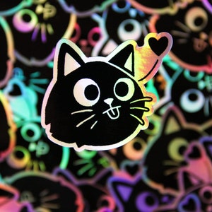 HoloCat Holographic Cute Cat Die Cut Vinyl Sticker | Gifts for Cat Lovers | Decal for Laptop, Water Bottle, Phone Case, Journal