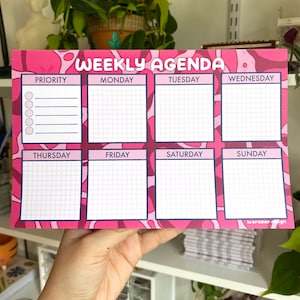 Funky Pink Weekly Memo Pad | Notepad for planning, organization, task priority, office supply, gift | Stationery Stickynote | lubremerdesign