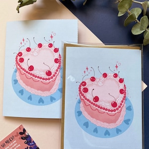 Love You Herz Kuchen Grußkarte | Geschenk für Partner, Freunde, Familie | Dankeschön, Glückwunschkartenset, gefaltet A2 5x4 | schmierstoffdesign