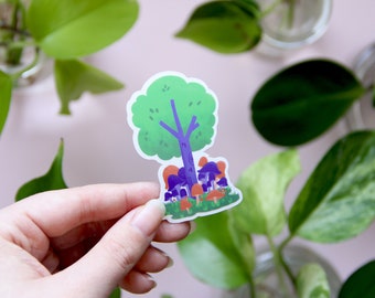 Mushroom Trees Die Cut Sticker | vinyl, weather-resistant cute vibrant forest | for gift, laptop, water bottle, journal | lubremerdesign