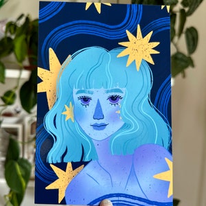 Impressão artística Daydreamer, cartão postal 4x6 com ilustração de estrela | Pôster pequeno para decoração de casa, presente para amiga ou namorada | lubremerdesign