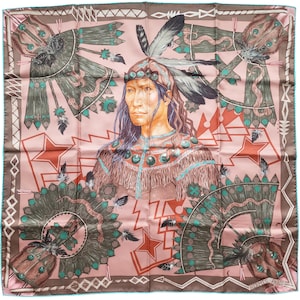 Hermes silk scarf 90 Cosmogonie Apache by Antoine Tzapoff Native American Indian Princess Carre Foulard