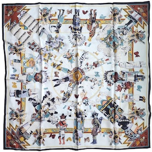 Hermes Silk Scarf 90 KACHINAS by KERMIT OLIVER Grail Scarf Native Indian Carre Foulard