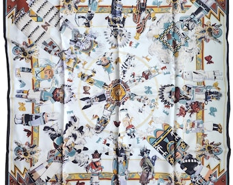 Hermes Silk Scarf 90 KACHINAS by KERMIT OLIVER Grail Scarf Native Indian Carre Foulard
