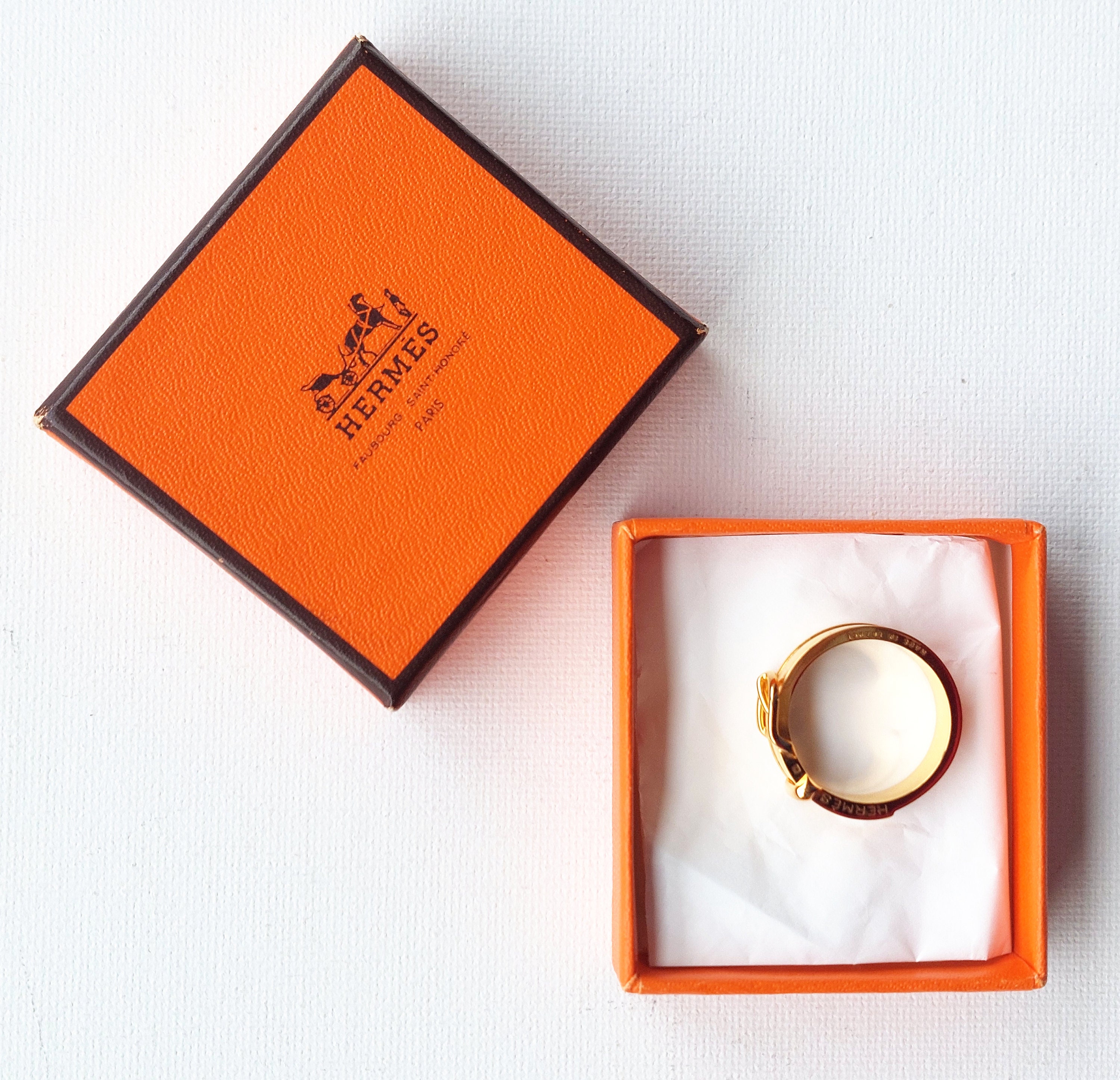 Authentic HERMES Chaine d'Ancre Regate Scarves Ring Gold Brass #f15000
