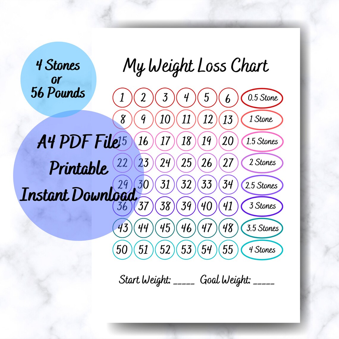 4 STONES / 56 POUNDS Weight Loss Chart Slimming World and Etsy