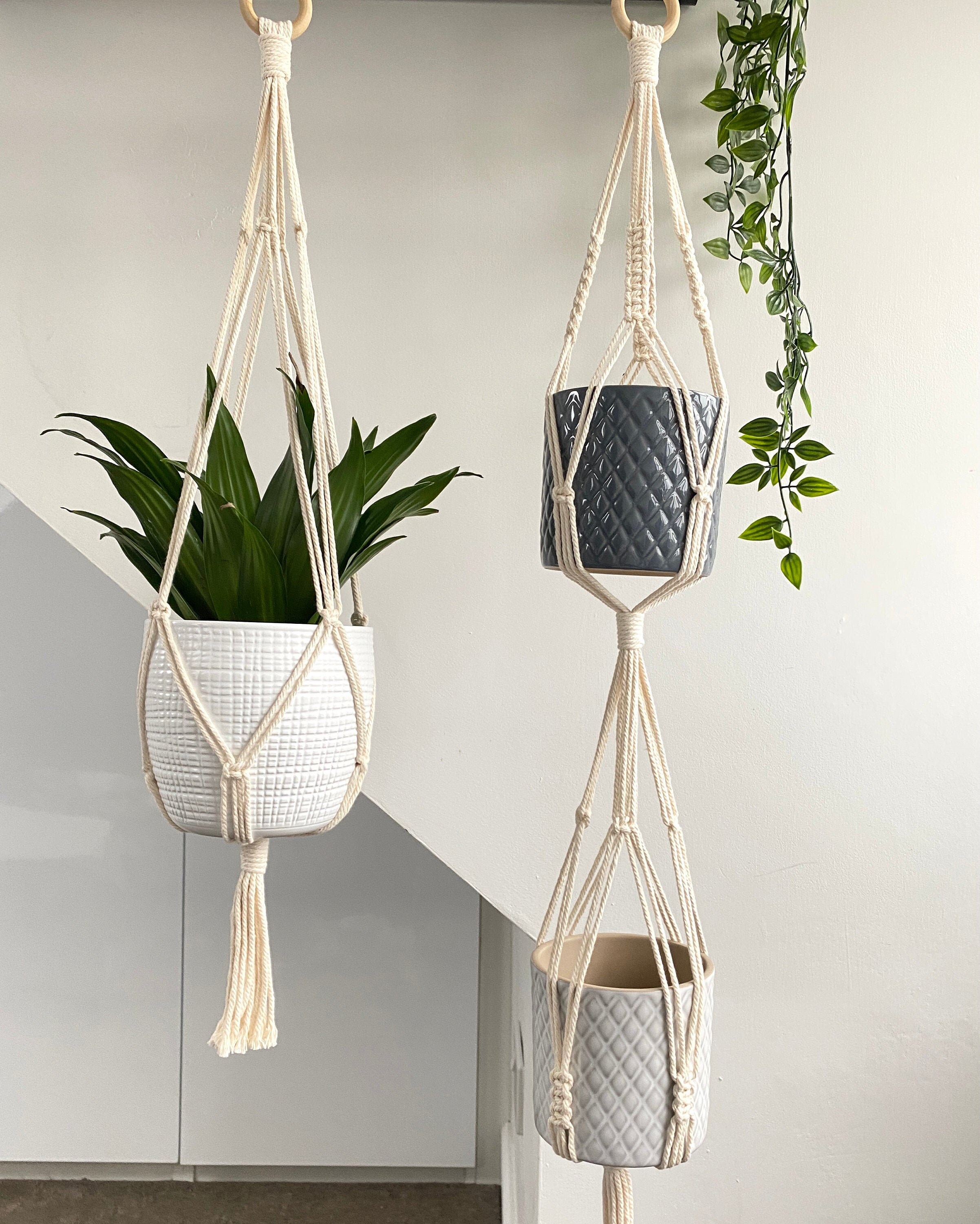 Macrame Hanging Basket 3mm cord double / single hanger Etsy