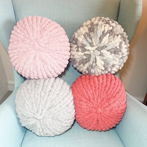 Chunky knit, soft cushions, pouf, choice of four colours, delivery included in price