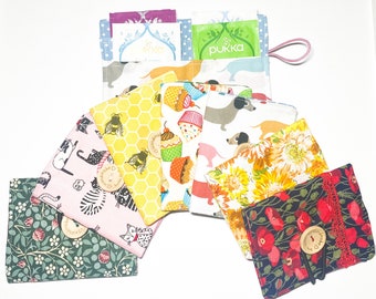 Tea bag case, tea bag wallet, gift for her, tea lover, choice of five styles