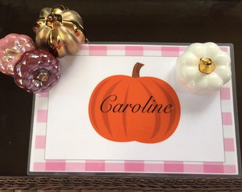 Pumpkin Personalized Learn and Play Placemat (Pink).