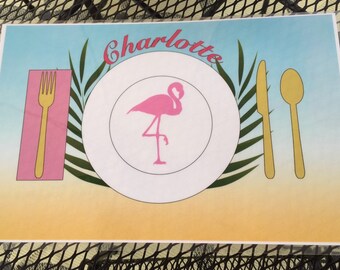 Flamingo Personalized Learn and Play Placemat.