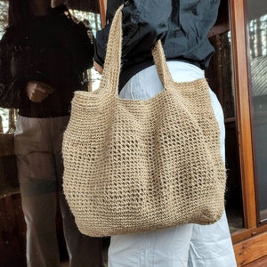 Large jute bag crochet for women, woven beach tote bag, summer wicker bag, women handmade utility purse, unique gift bag, french bags.