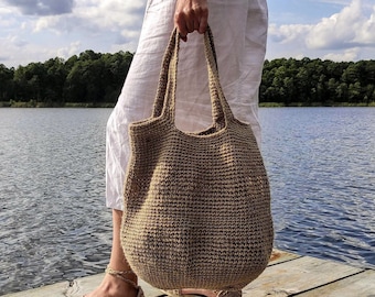 Ecofriendly crocheted jute bag for women, handmade jute basket, woven handbak, knitted eco bag as a gift