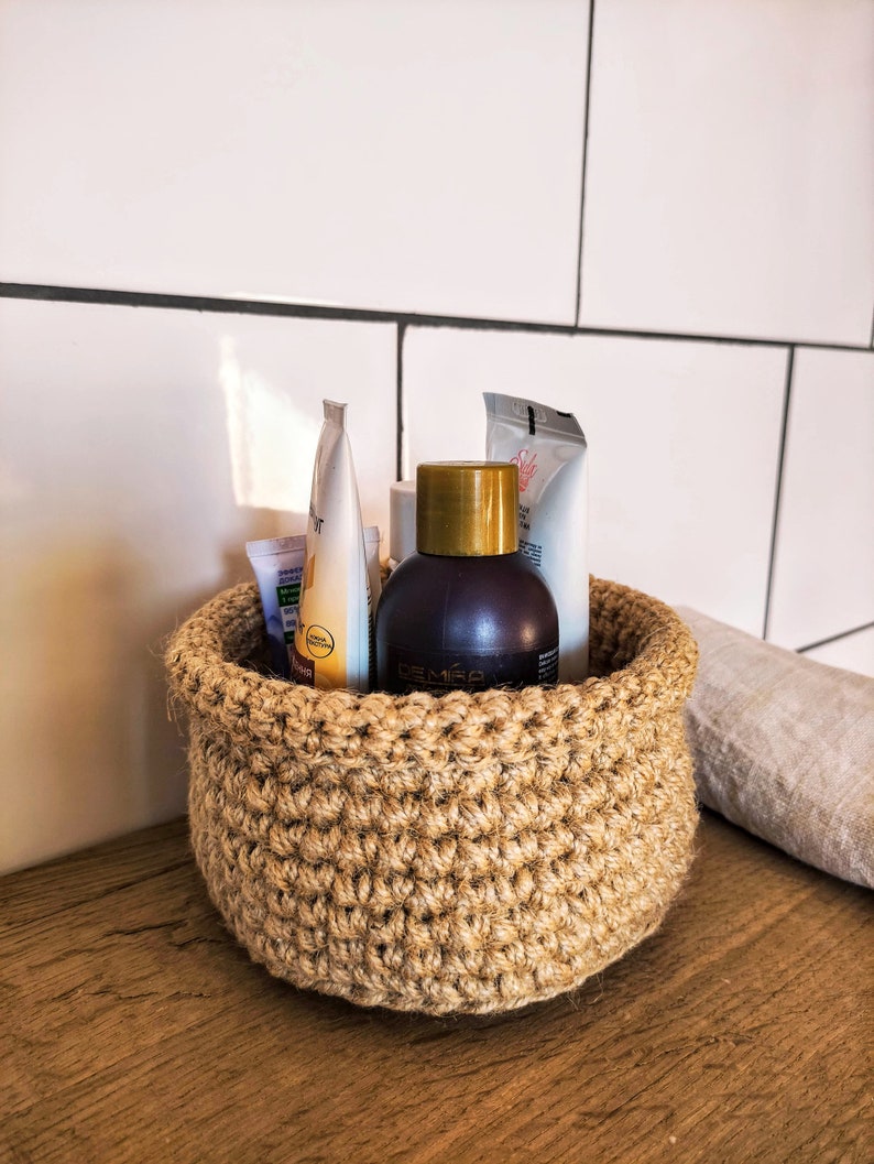 Small Round Crochet Jute Baskets for Storage. Storage and Organization