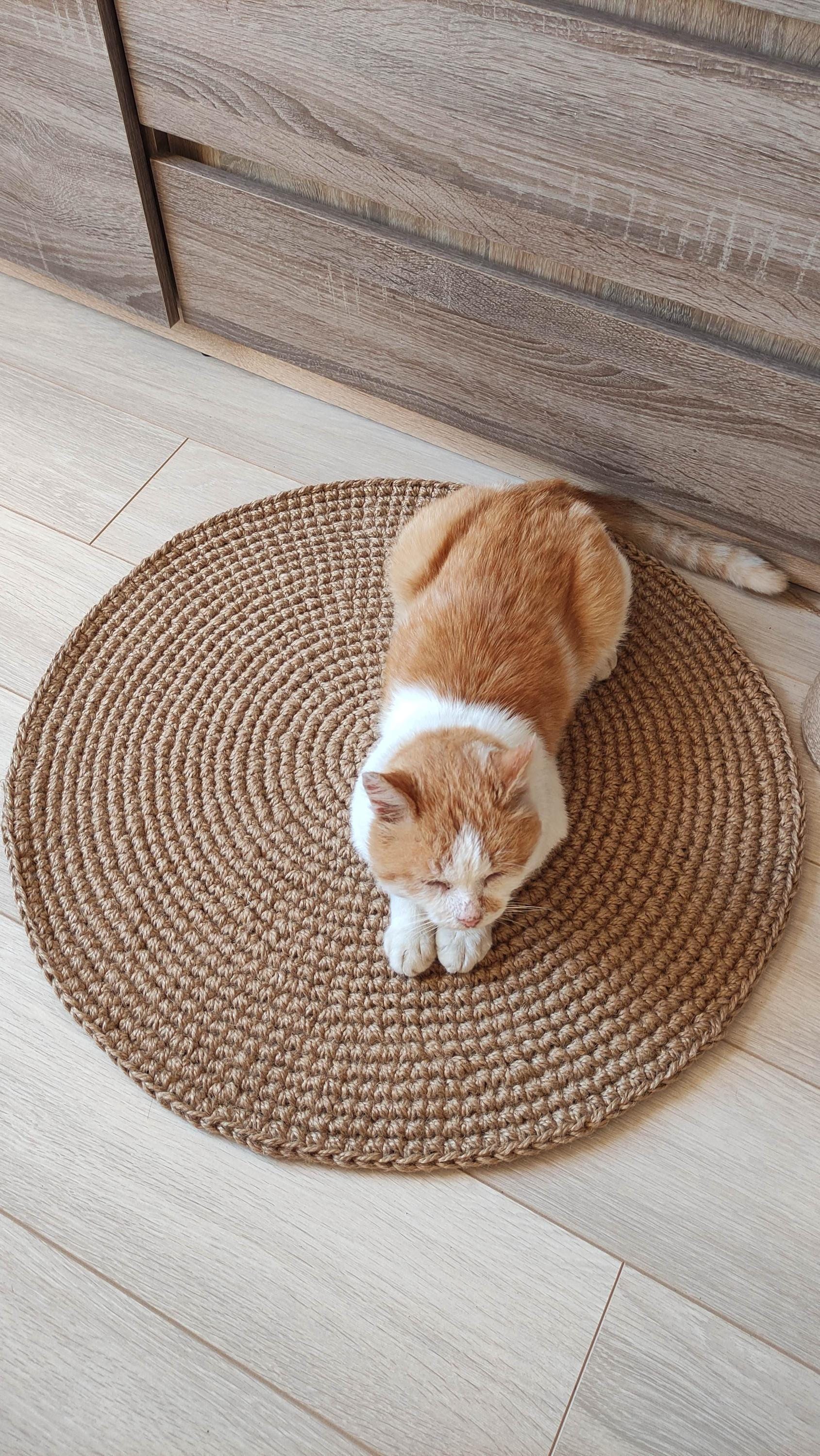 Round Pet Rug Small Round Jute Crochet Rug. Bathroom Mat. Handmade Pet Bedding. Rope ...
