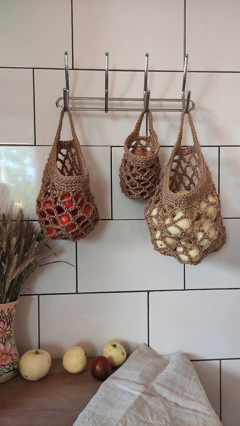 Hanging Jute Mesh Baskets. Wall Hanging Baskets Set. Bathroom Etsy