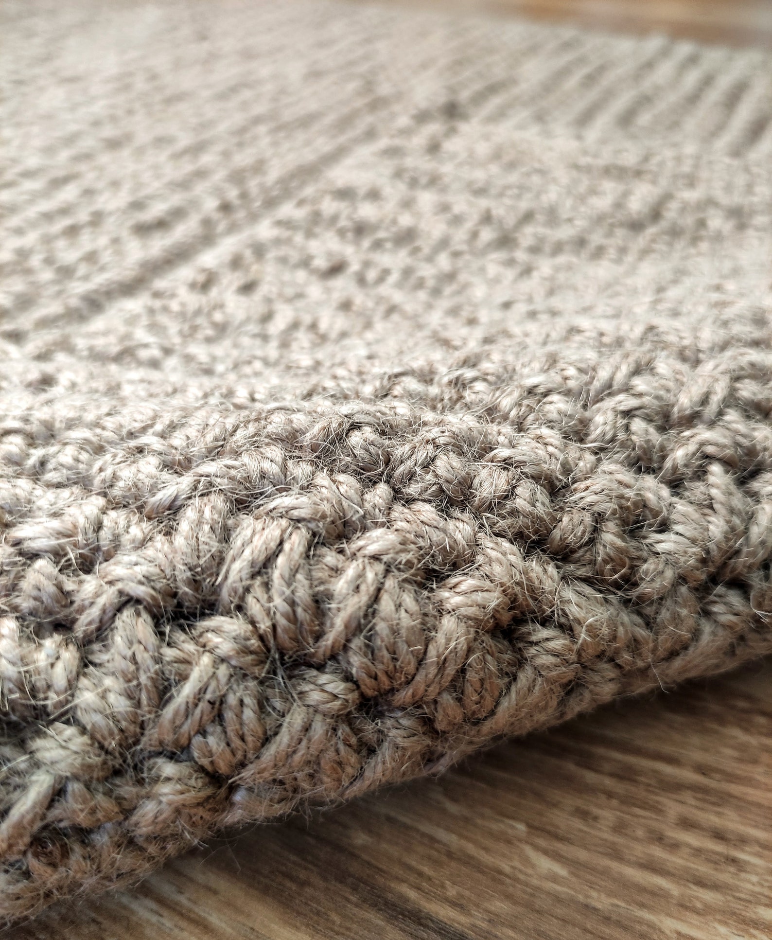 Small braided rug. Rectangular jute rug knitted. Vegan Etsy