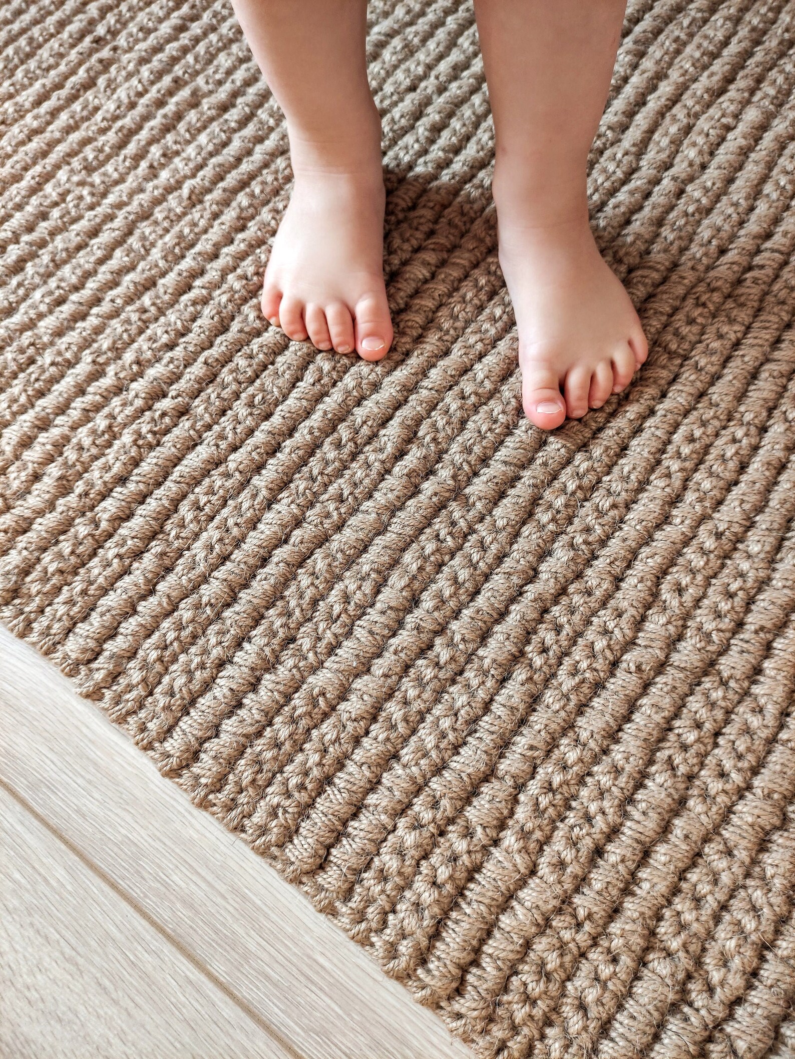 Small braided rug. Rectangular jute rug knitted. Vegan Etsy