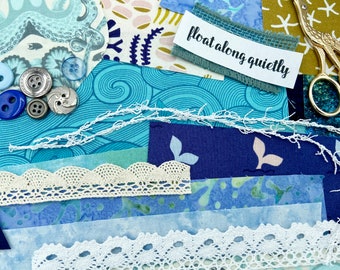 Coastal Slow Stitching Kit for Personalized Sea-Inspired Fabric Collage Wall Art Ocean Fabric Quilt Bundle for Relaxation Sewing Project
