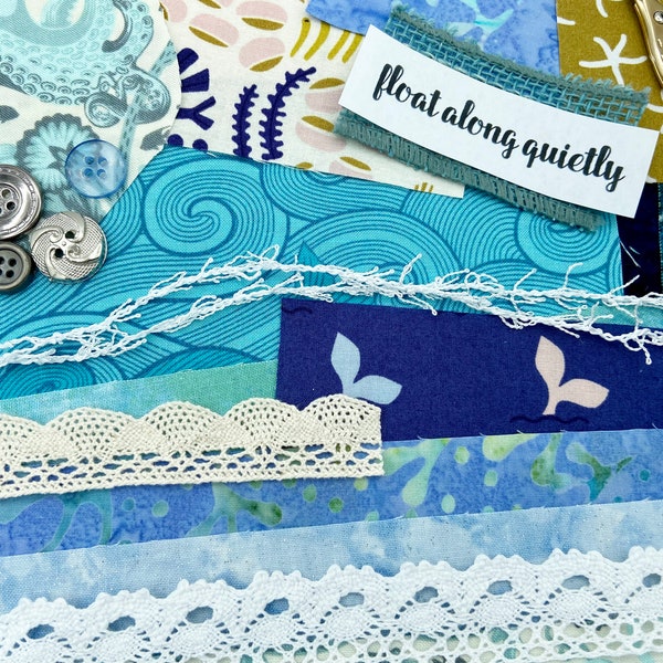 Coastal Slow Stitching Kit for Personalized Sea-Inspired Fabric Collage Wall Art Ocean Fabric Quilt Bundle for Relaxation Sewing Project