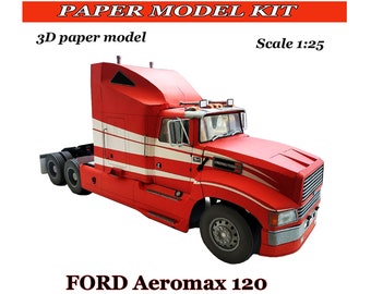 Zestaw modeli ciężarówek Papercraft 3D Modele ciężarówek papierowych Model samochodu w skali Zestaw modeli papierowych Ford Aeromax 120 Ciężarówka Zestaw modeli papierowych (PDF)