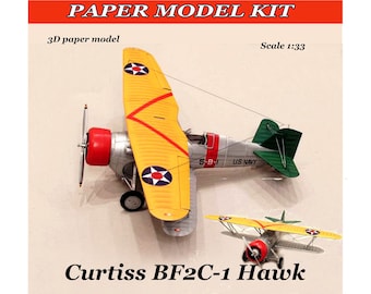 Maqueta de papel de avión. Kit de maqueta de papel 3D CURTISS BF2C-1 Hawk: Maqueta de papel 3D (Planos en PDF)