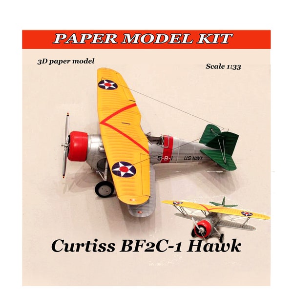 Paper model airplan CURTISS BF 2C-1 Hawk  Paper model kit Papercraft 3d pdf Model making kit Paper model plans