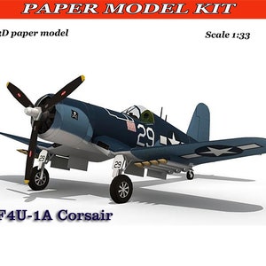 Paper Model Kit F4U-1A Corsair: 3D-vliegtuig (digitale download)