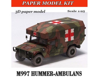 Paper model car Papercraft 3d car Paper model HUMMER Paper car handmade Paper model plans files for print, cut and assembly