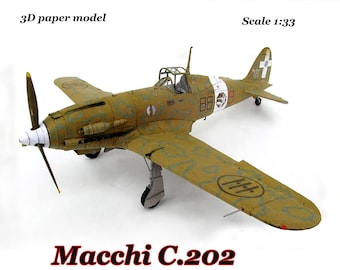 Modelo de avión en papel, kit de avión Macchi C.202, kit de modelo de papel, Papercraft 3d pdf