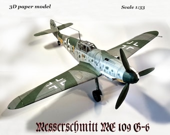 Maqueta de avión de papel, Kit de avión ME 109 G-6, Kit de maqueta de papel, PDF 3D para manualidades en papel