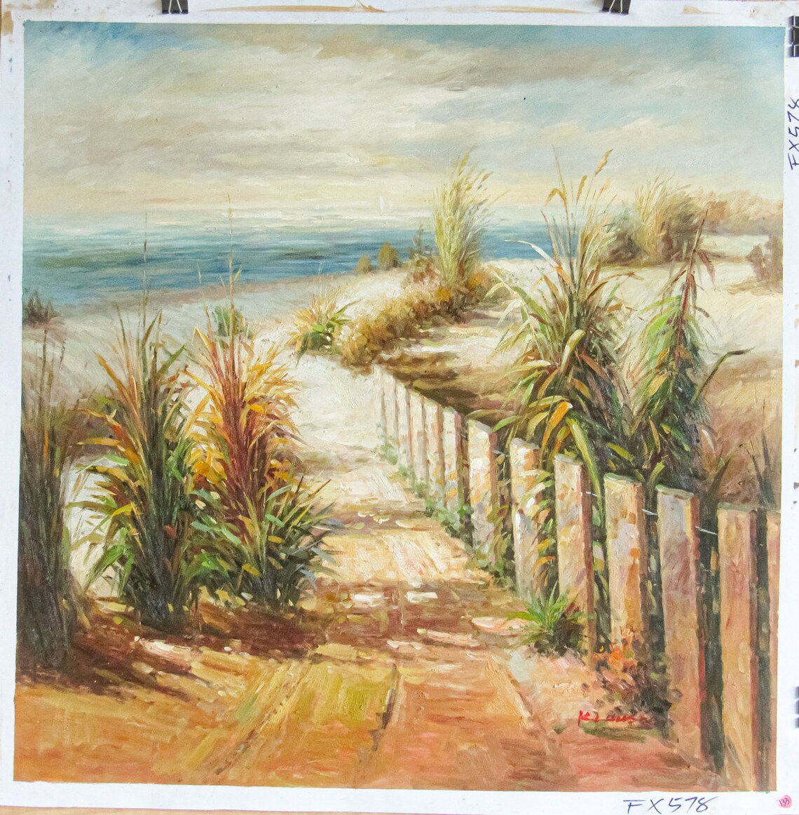 Boardwalk Oil Painting Beach Vintage Oil Painting Etsy