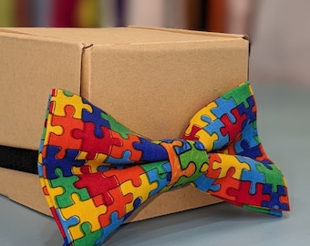 Puzzle Pieces Bow Tie! Cotton Bow Ties. Handmade Fun Colours & Patterns. For Parties, weddings, Work, and Groomsmen. Easy to use.