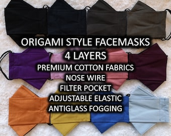 Origami Facemasks! 2022 Collection - 1 [JanicesTailoring] Anti-Fogging, Nose Wires, Filter Pockets, Polypropylene Layer