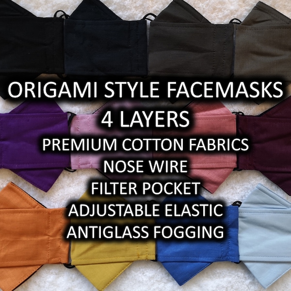 Origami Facemasks! 2022 Collection - 1 [JanicesTailoring] Anti-Fogging, Nose Wires, Filter Pockets, Polypropylene Layer