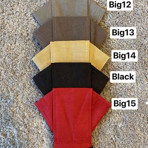 Pode incluir: Cinco m&aacute;scaras de tecido de diferentes cores, empilhadas umas sobre as outras. As m&aacute;scaras s&atilde;o etiquetadas de cima para baixo: Big12, Big13, Big14, Black, Big15.