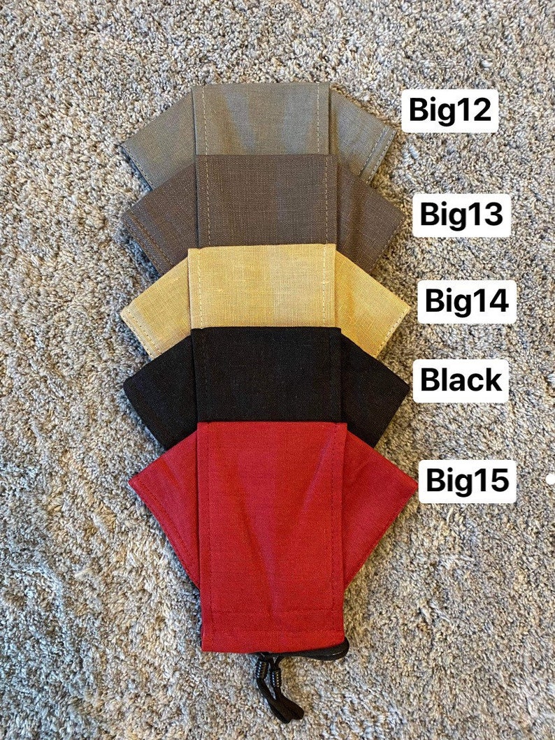 Pode incluir: Cinco m&aacute;scaras de tecido de diferentes cores, empilhadas umas sobre as outras. As m&aacute;scaras s&atilde;o etiquetadas de cima para baixo: Big12, Big13, Big14, Black, Big15.