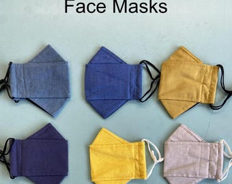 Origami Cotton Face Mask, Solid Color, Adjustable, with Filter Pocket